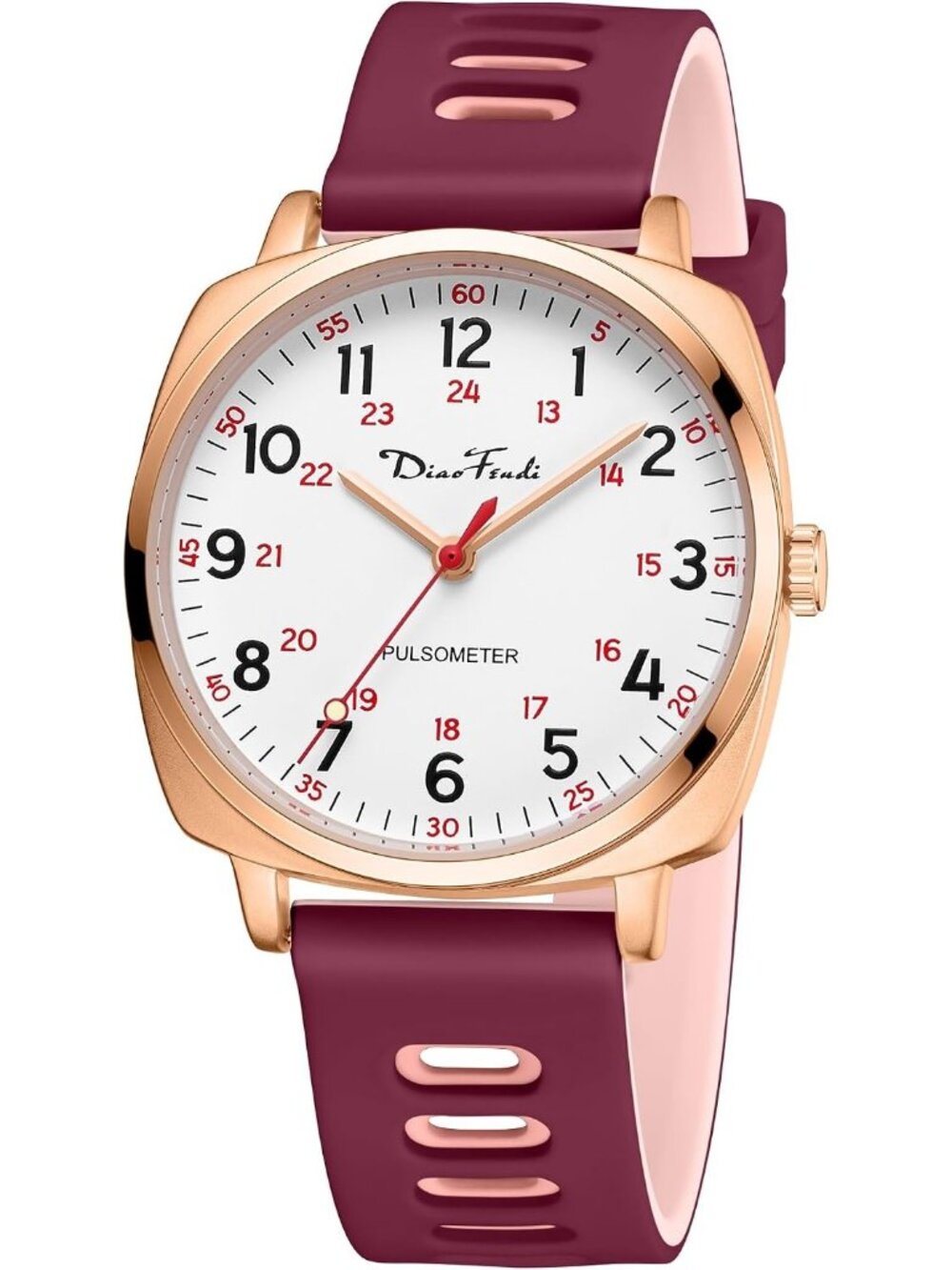 Women's Rose Gold-Wine Red Pink Waterproof Nurse Second Hand Military Watches